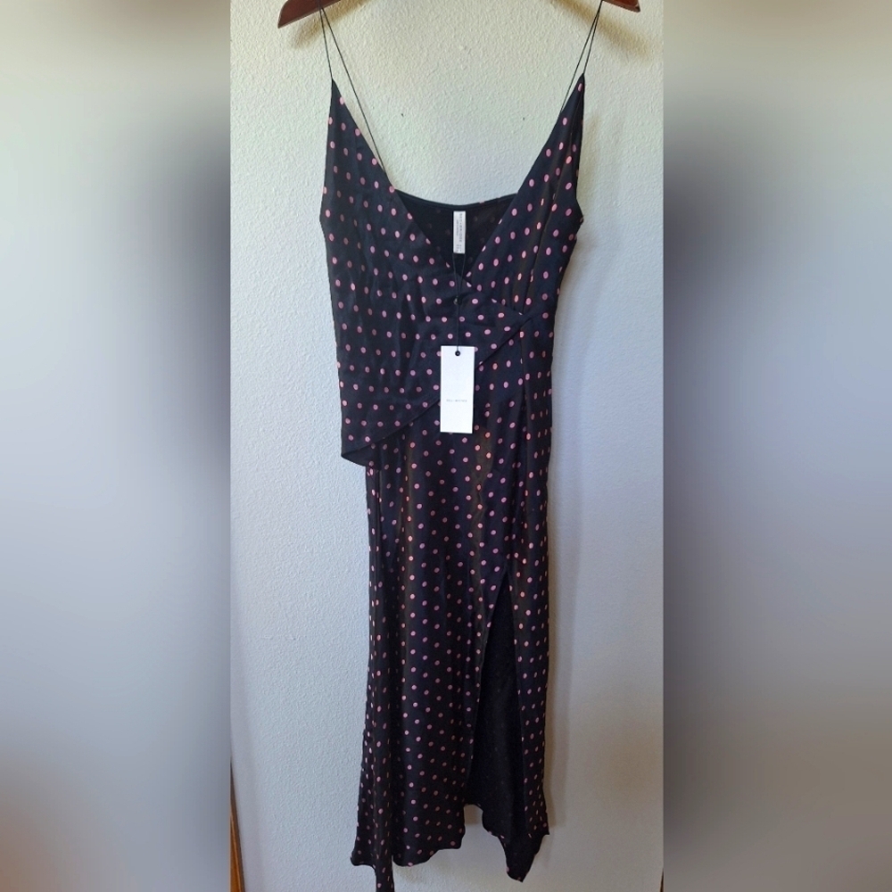 NWT Bec + Bridge Kylie Midi Slip Dress Black/Pink Polka-dots. Womens size 4